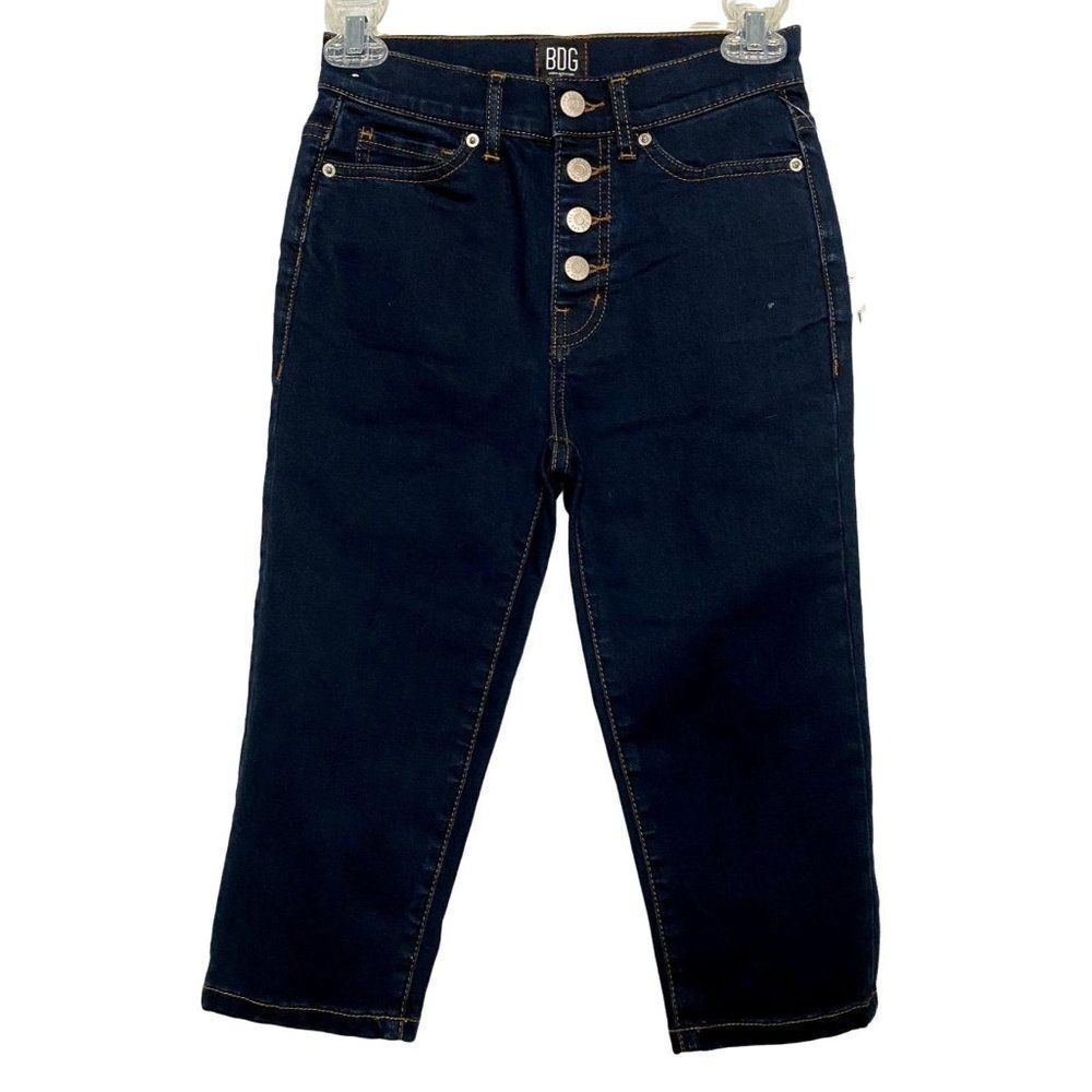 Urban Outfitters BDG Dark Denim Logo Button Fly Front Capri Pants Sz 24 XS NEW